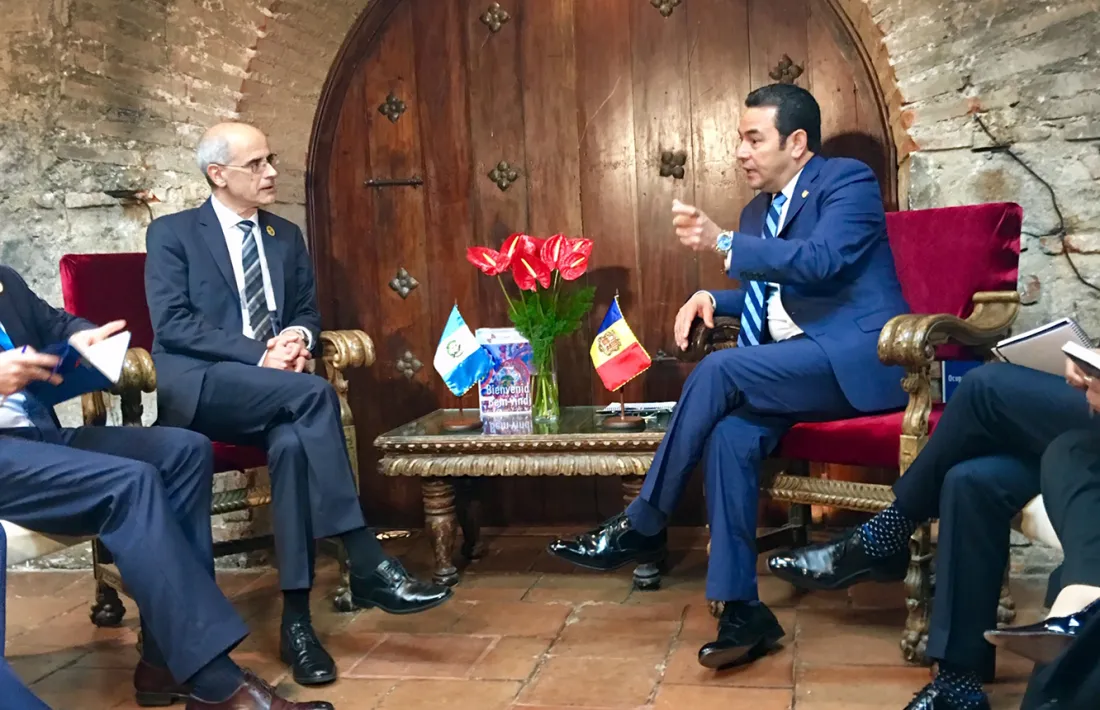 Trobada del cap de Govern, Toni Martí, amb el president de Guatemala, Jimmy Morales.