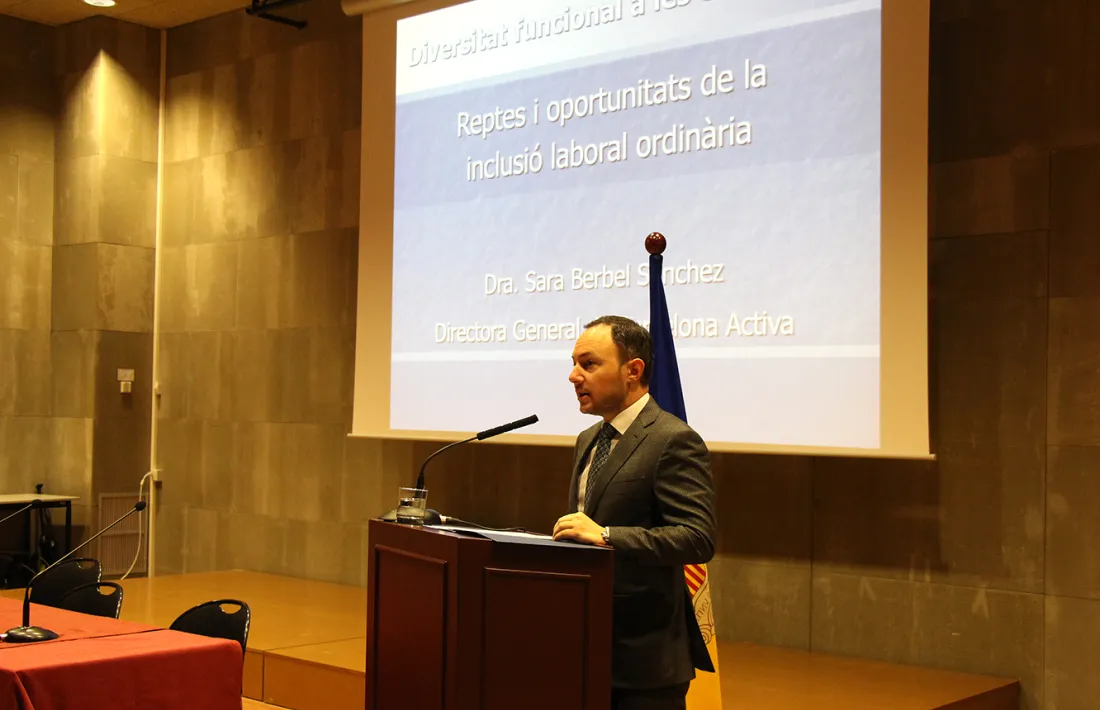 El ministre d'Afers Socials, Justícia i Interior, Xavier Espot, durant la inauguració de la 1a Jornada d'inclusió laboral.