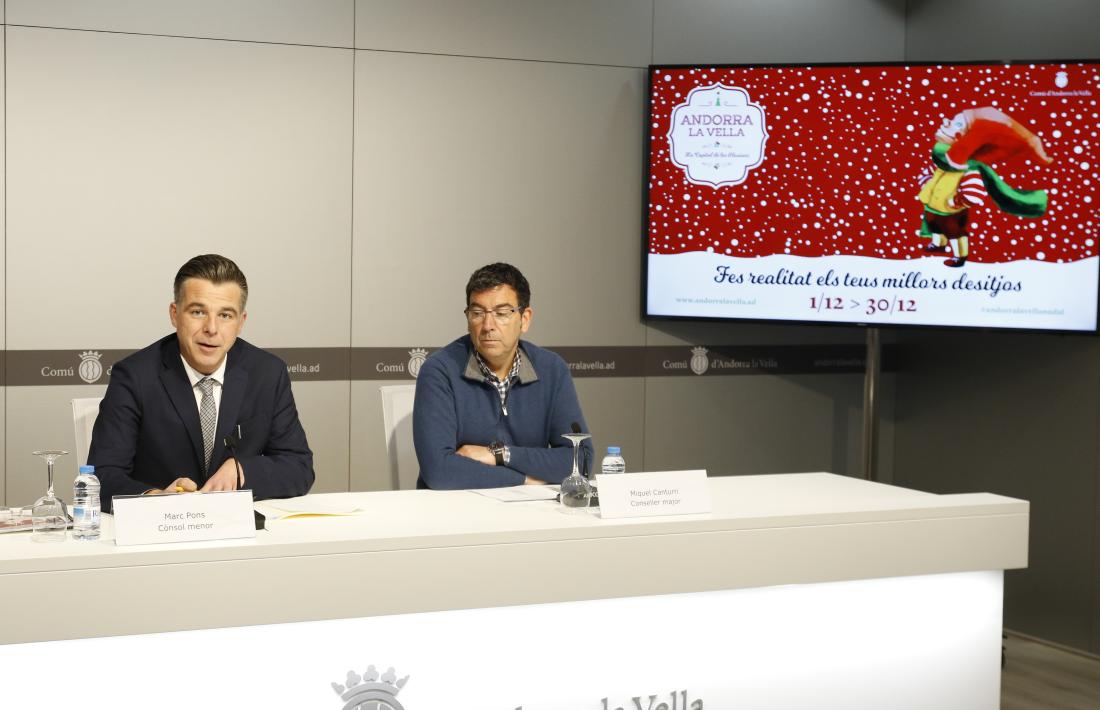 Marc Pons i Miquel Canturri van presentar la tercera edició del Poblet de Nadal, ahir.