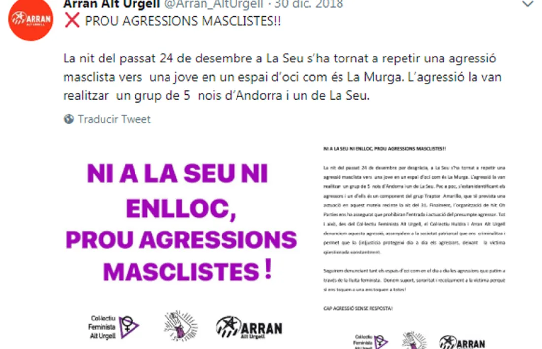 Arran Alt Urgell ha denunciat l'agressió.