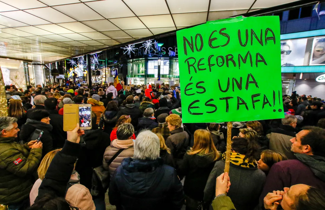 Un moment de la protesta pels drets fonamentals i contra les retallades laborals que va tenir lloc al mes de desembre.