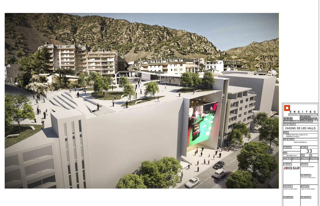 Imatge del projecte inicial presentat per Jocs SA amb la plaça pública a la teulada del casino i la connexió amb la plaça del Poble.