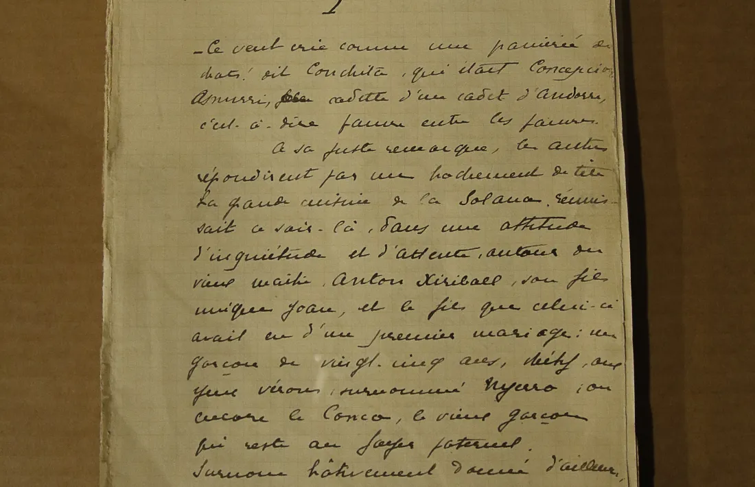Primera pàgina manuscrita de 'Leshommes d'airain'.