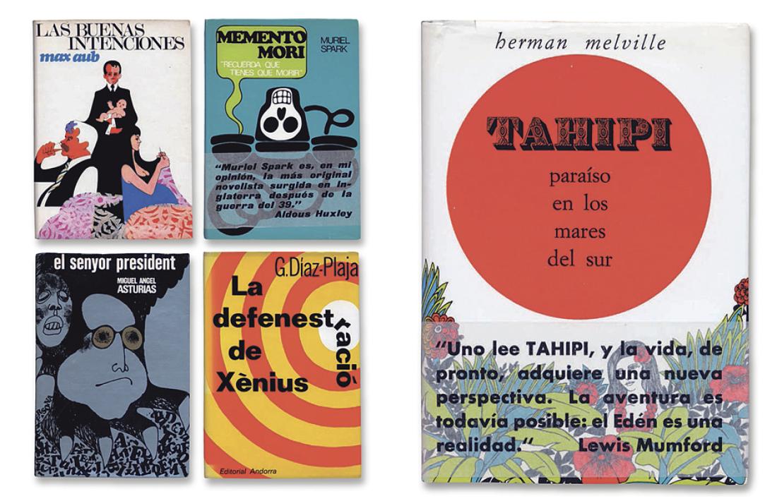Portades d'algunes de les novel·les publicades en la breu etapa d'Aymà al capdavant d'Editorial Andorra dintre de la col·lecció Valira, amb cobertes pop del dissenyador C. Torres i impreses a Filograf.