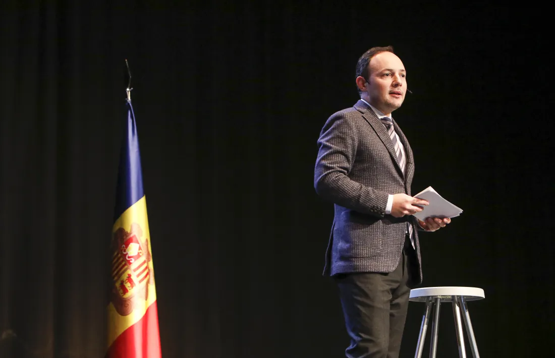 Xavier Espot en un moment de l’acte en què es va presentar oficialment com a candidat de DA de cara a les eleccions del 7 d’abril.