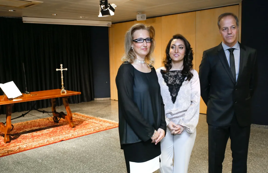 Els tres saigs en l’acte del jurament dels seus càrrecs, el maig del 2016. 