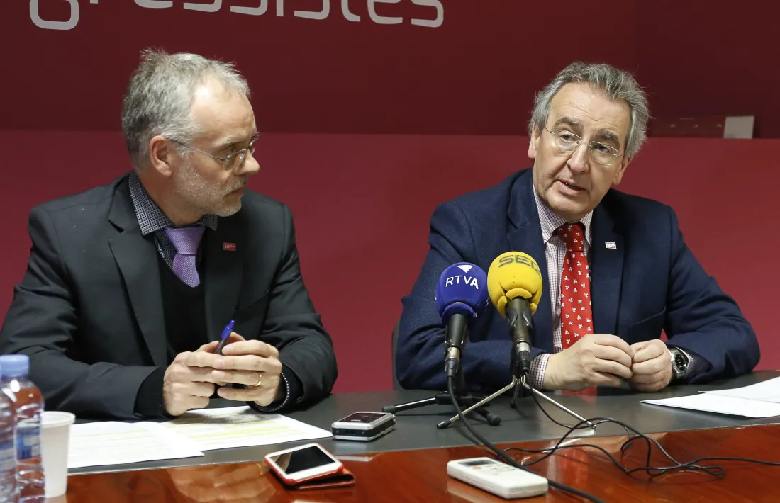 El cap de la llista nacional de Progressistes-SDP, Josep Roig, i el president de la formació, Jaume Bartumeu, en una compareixença anterior.