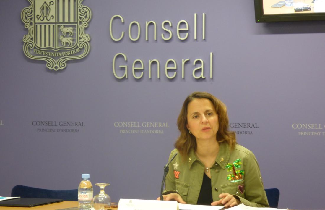 La consellera general del PS, Rosa Gili, durant la seva compareixença d’ahir.