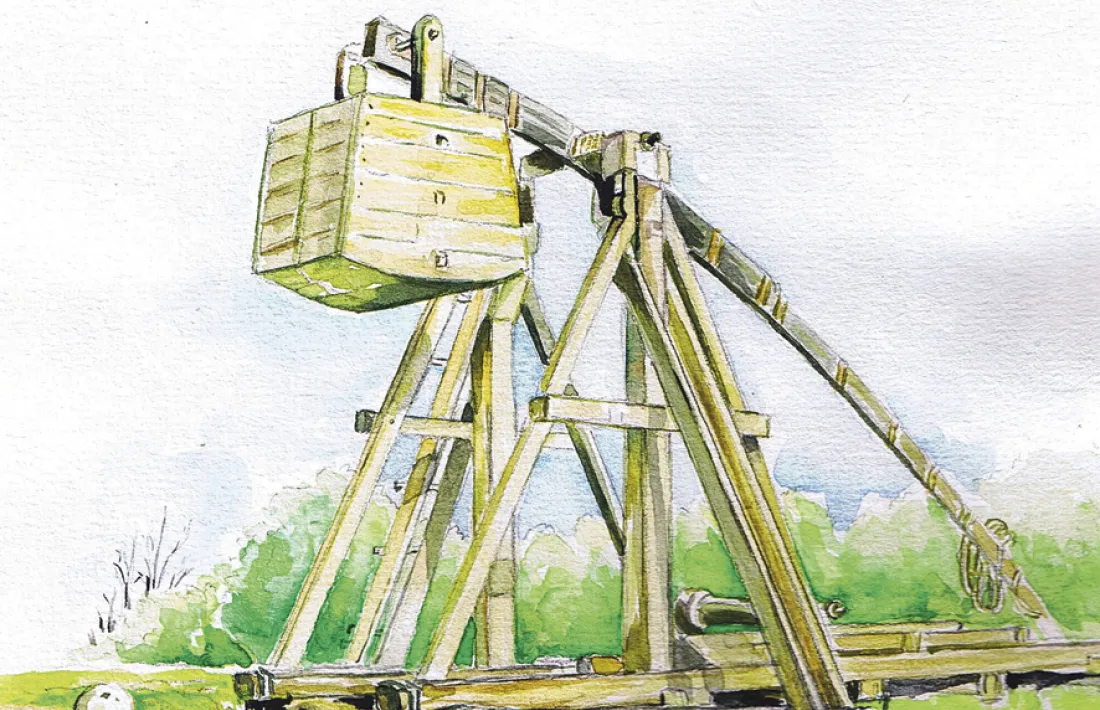 El trabuquet era l’arma més temible de l’artilleria medieval, i podia decidir al seu favor el setge a una ciutat emmurallada.