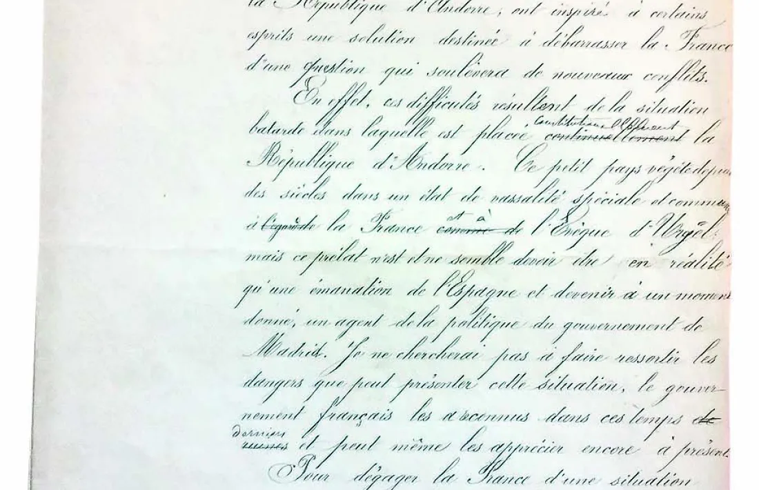 Primera de les vuit pàgines del document, titulat 'Question de la Vallée d'Aran' i firmat per Ch. Blanchard, 'chef d'escadron d'état major'; no està datat.