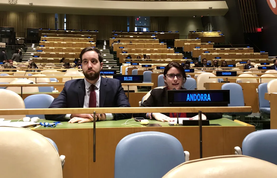 La cap de l’àrea de Polítiques d’Igualtat, Mireia Porras, durant la seva intervenció a la reunió a la seu de les Nacions Unides.