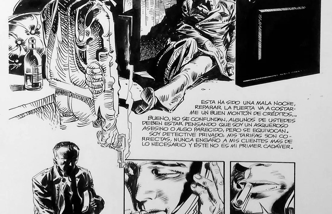 Original de la portada de la integral de 'Bogey' editada el 2016, i planxa d’una de les primeres historietes, publicada a la revista ‘Cimoc’.