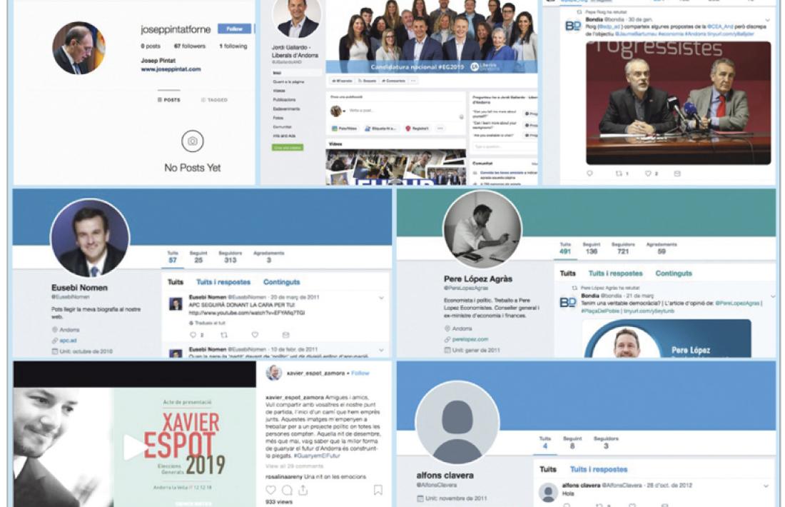 Els comptes dels set candidats de les llistes nacionals a Instagram, Facebook i Twitter.