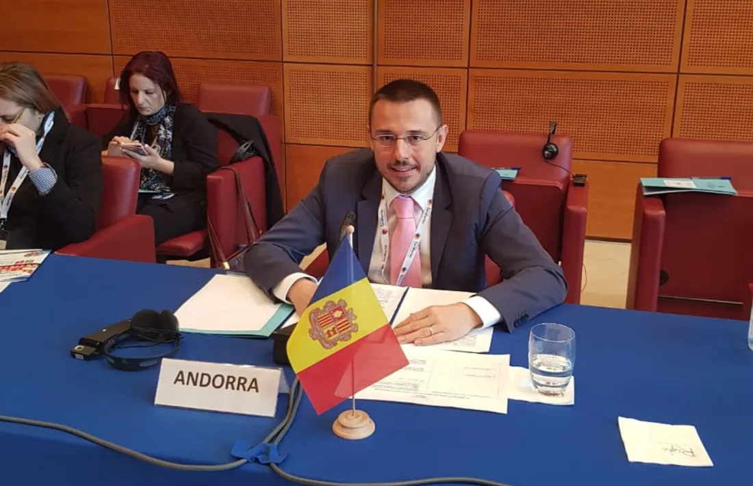 Joan León durant la seva participació en la reunió d'alt nivell dels petits països de l'OMS.