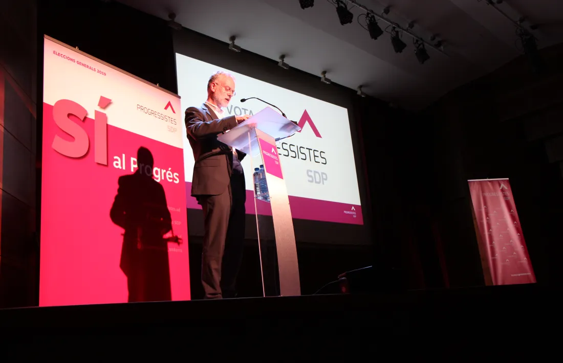 El candidat de Progressistes-SDP, Josep Roig, en un moment de la seva intervenció.