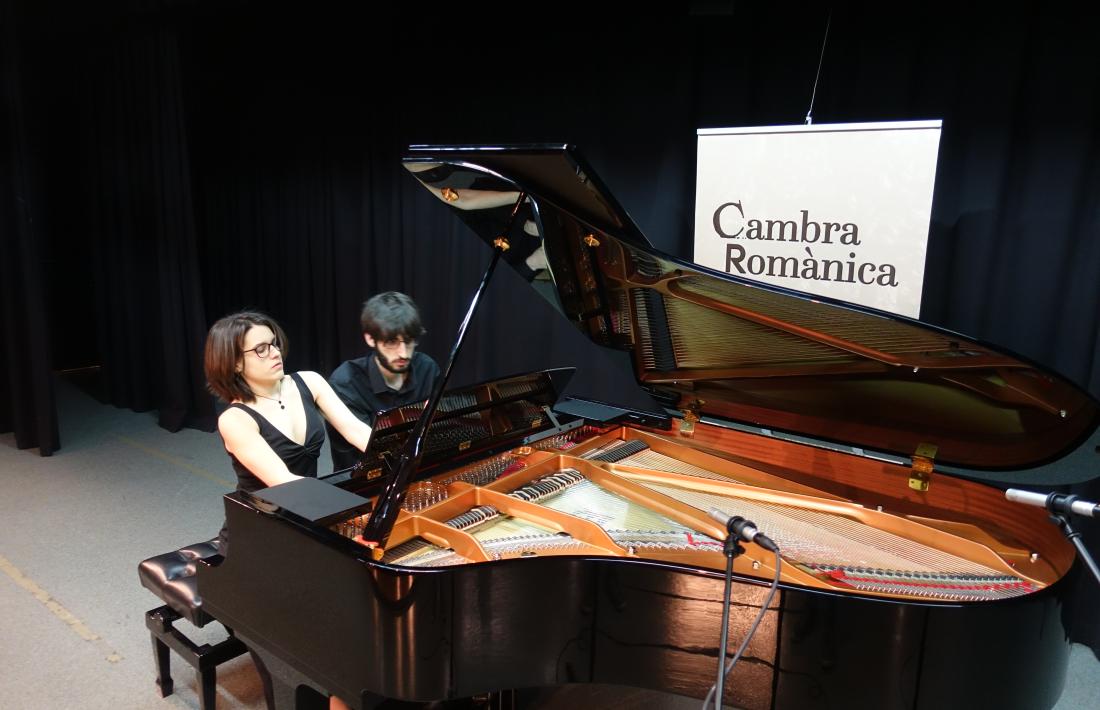 Els pianistes Júlia Fortuny i Bernat Sánchez, a l'auditori del Palau de Gel, on aquest matí ha tingut lloc la final.