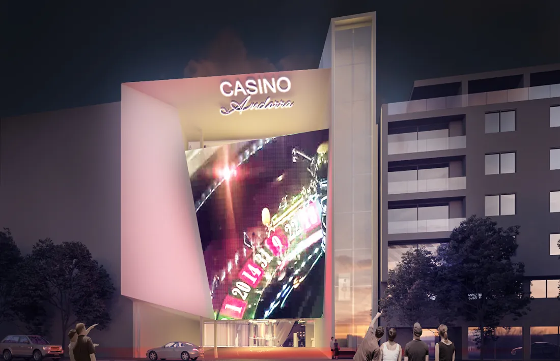 Fotomuntatge de la façana de l'edifici que proposa Jocs SA, la guanyadora del concurs, per acollir el casino al carrer Prat de la Creu d'Andorra la Vella