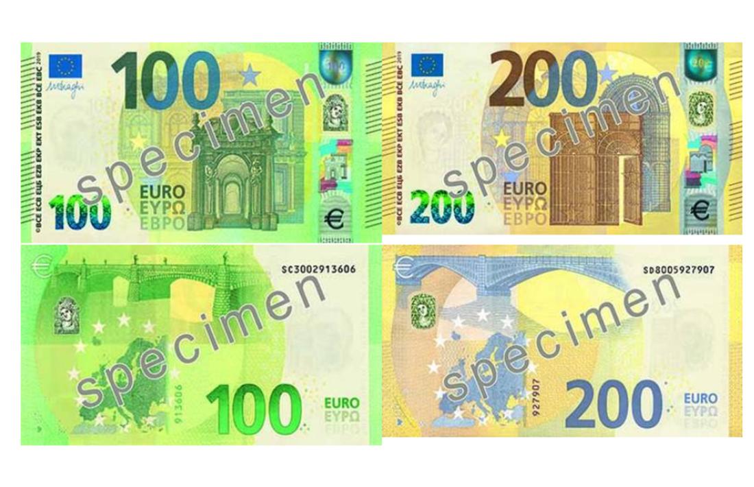 Els nous bitllets de 100 i 200 euros que circulen ja des d’ahir.