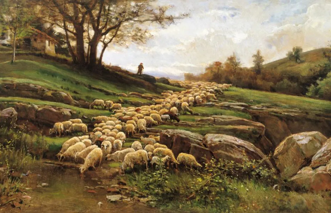 ‘Paisatge amb ramat d’ovelles’, de Joaquim Vayreda (oli sobre tela, 79,5 per 154,5 centímetres, cap al 1881).