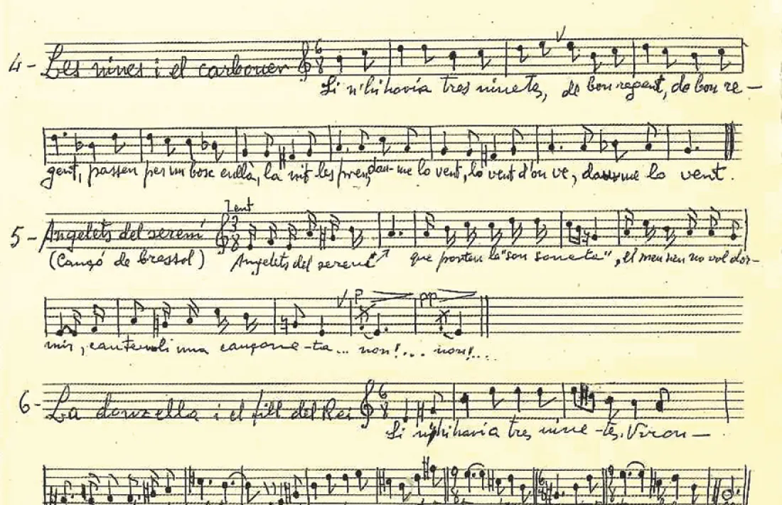 Transcripció manuscrita de ‘Les veïnes i el carboner’, del cançoncer de l’Alt Urgell.