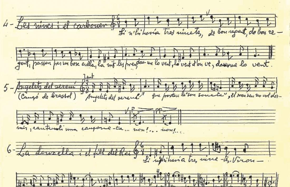 Transcripció manuscrita de ‘Les veïnes i el carboner’, del cançoncer de l’Alt Urgell.