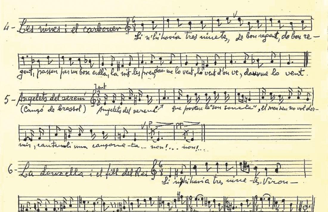 Transcripció manuscrita de ‘Les veïnes i el carboner’, del cançoncer de l’Alt Urgell.