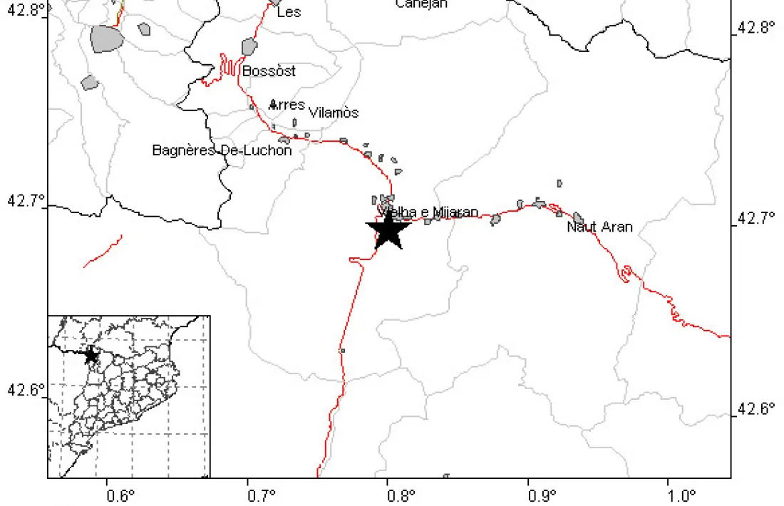 Mapa on es pot veure l'epicentre del terratrèmol.