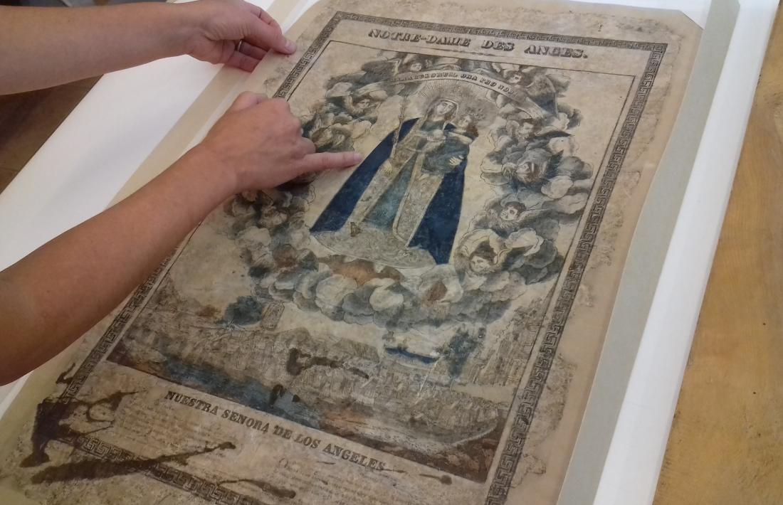 L’estampa, ja restaurada i a l’estoig reglamentari. Fa 66 per 42 centímetres i va ser gravada i impresa per Dembour i Gangel a Metz, entre el 1840 i el 1852.