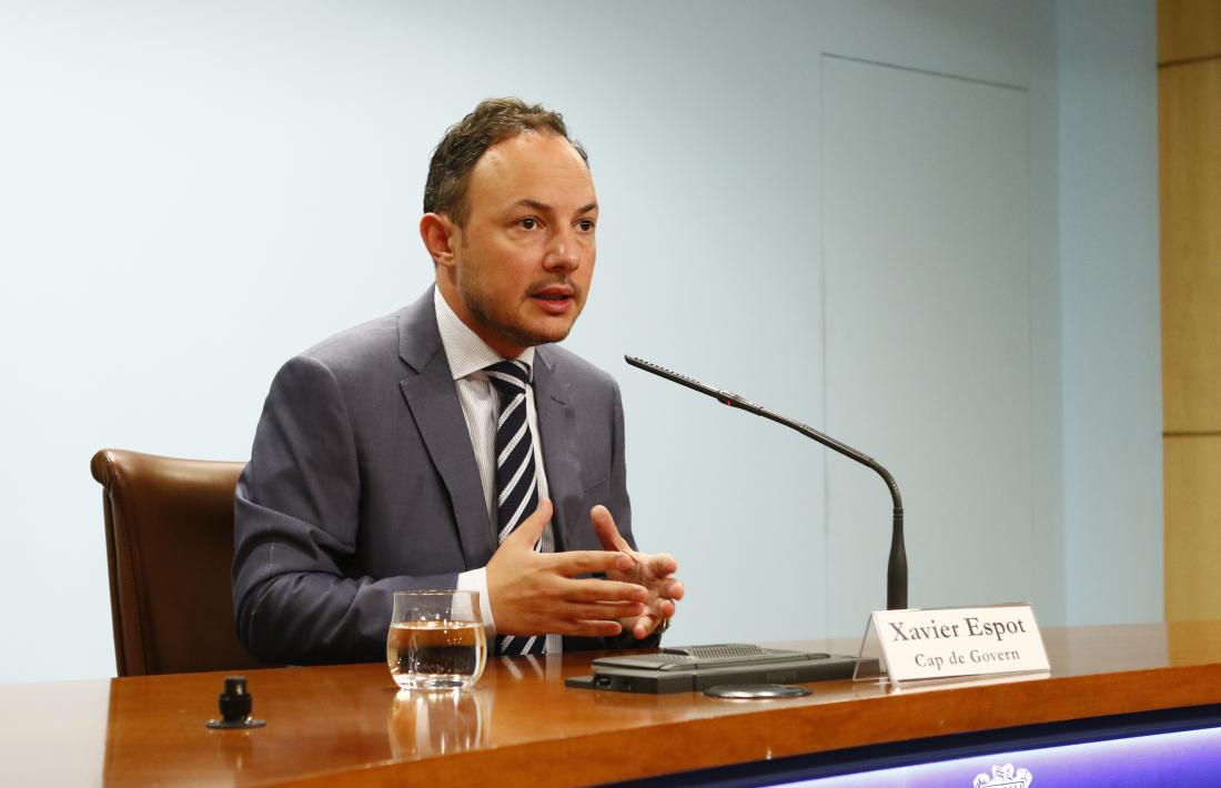 El cap de Govern, Xavier Espot, en la compareixença per comunicar el cessament de Chato, ahir.
