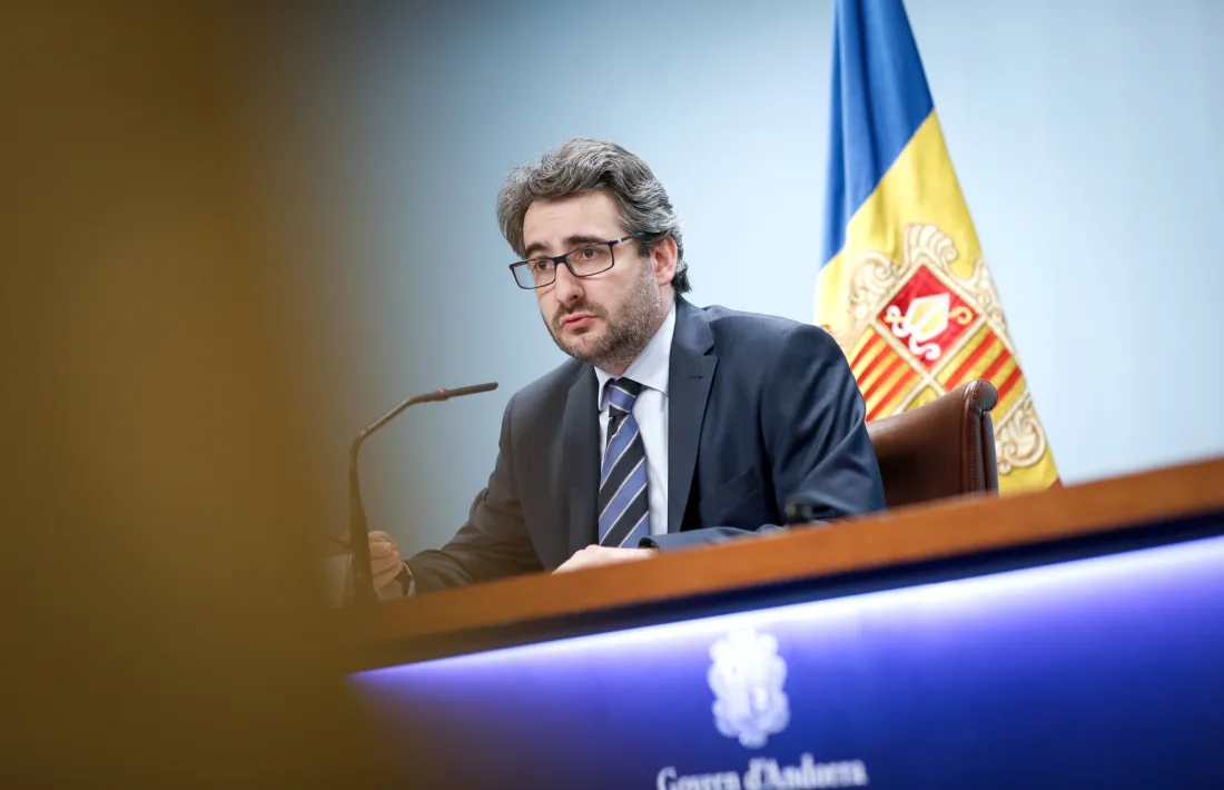 El titular de Finances i portaveu de l’executiu, Eric Jover, en la compareixença posterior al consell de ministres d’ahir.