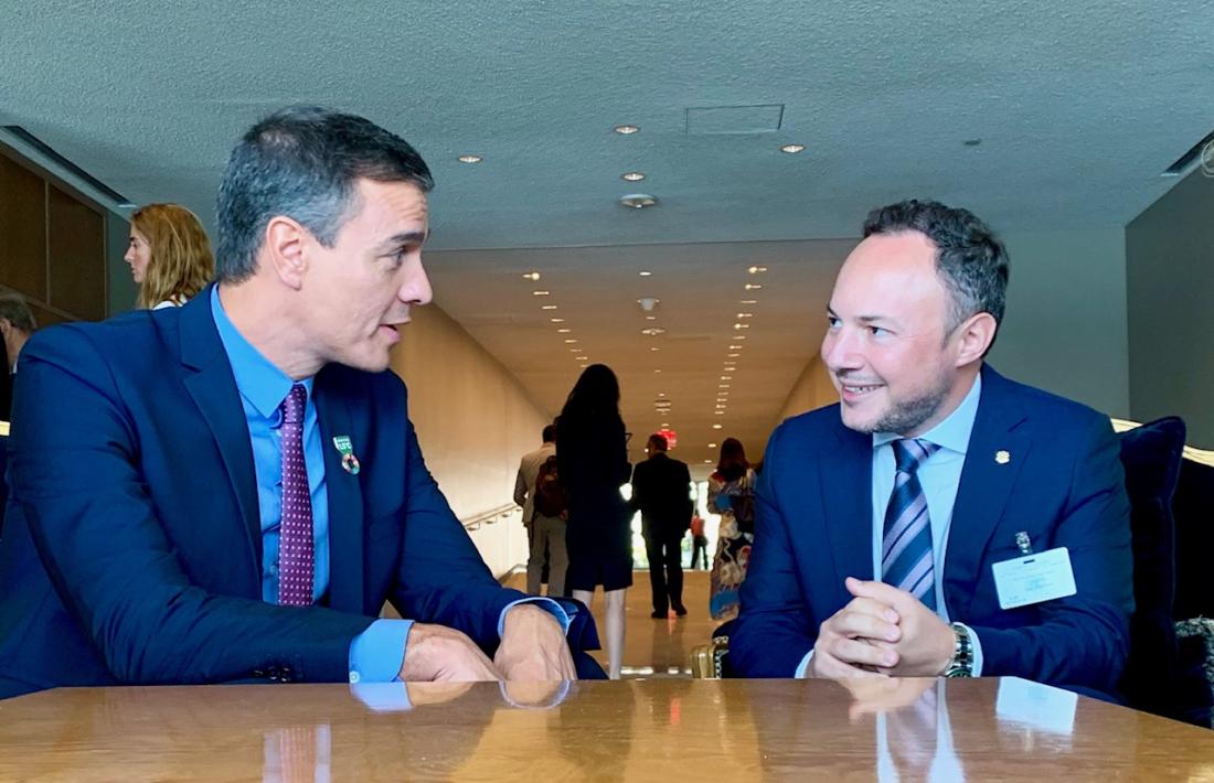 Sánchez i Espot durant la trobada a la seu de les Nacions Unides, ahir.