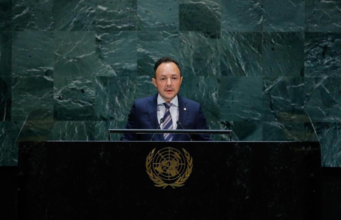 Un moment de la intervenció del cap de Govern, Xavier Espot, davant el plenari de la 74a Assemblea General de Nacions Unides.