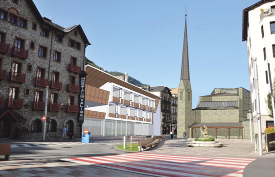 Projecte de Sostres per a un annex a l’hotel Valira (1955), i temple de l’Assumpció de Nostra Senyora projectat per Fisac a l’actual emplaçament de Sant Pere màrtir, a Escaldes (1951).