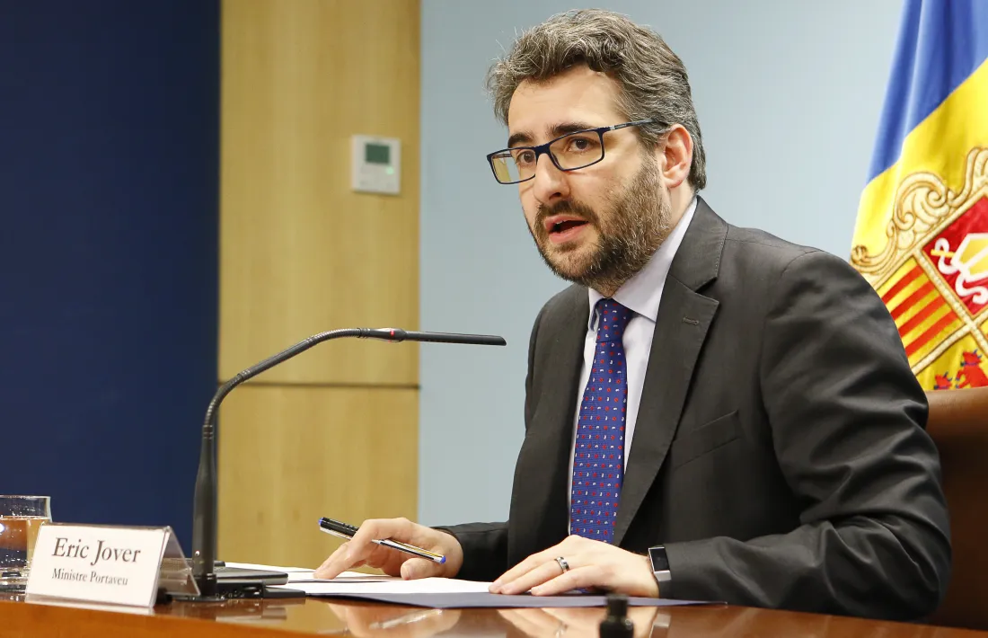 El ministre portaveu, Eric Jover, durant la roda de premsa d’ahir a la tarda.