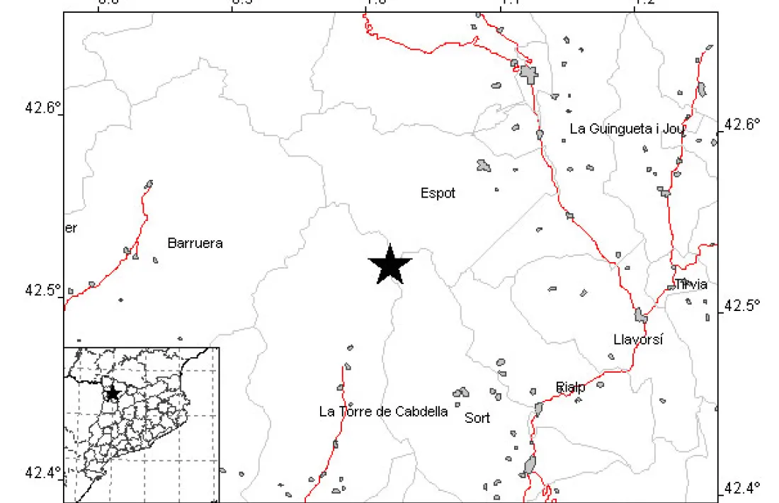 El Pallars Sobirà registra un petit terratrèmol de 2,5 graus