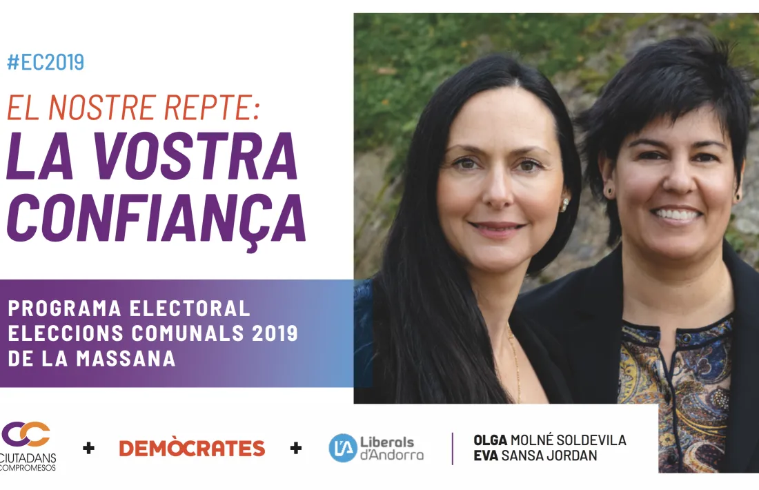 El programa de la candidatura de CC+DA+L’A, encapçalada per dues dones: Olga Molné i Eva Sansa.