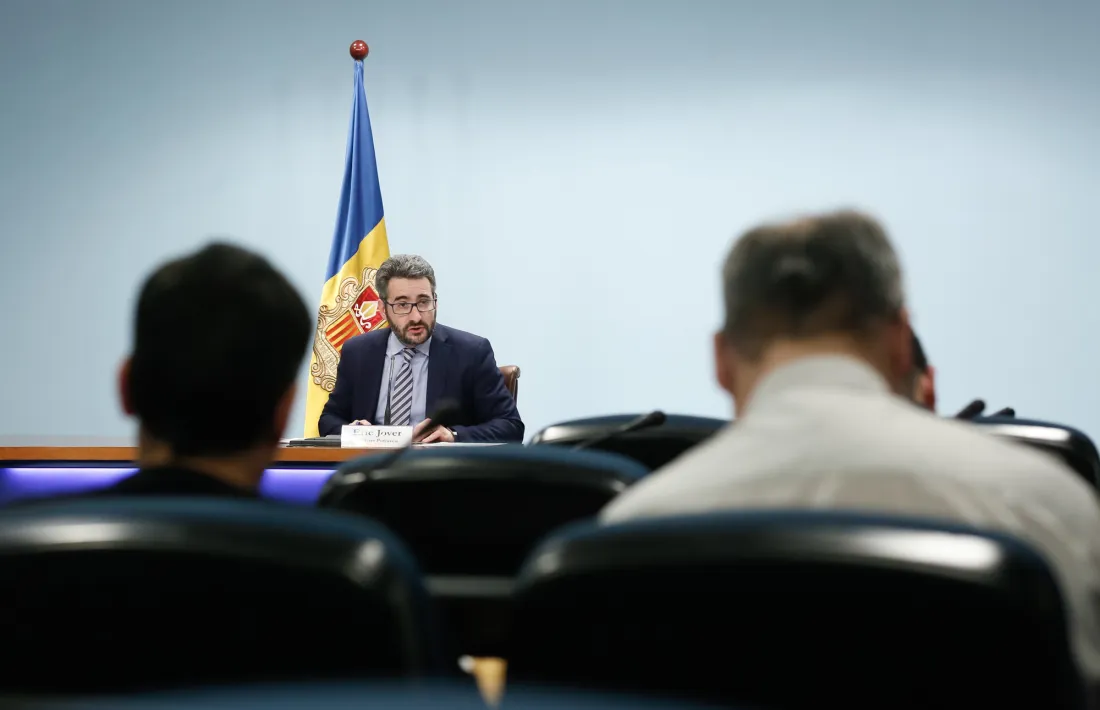 El ministre portaveu, Eric Jover, en la roda de premsa d’ahir.