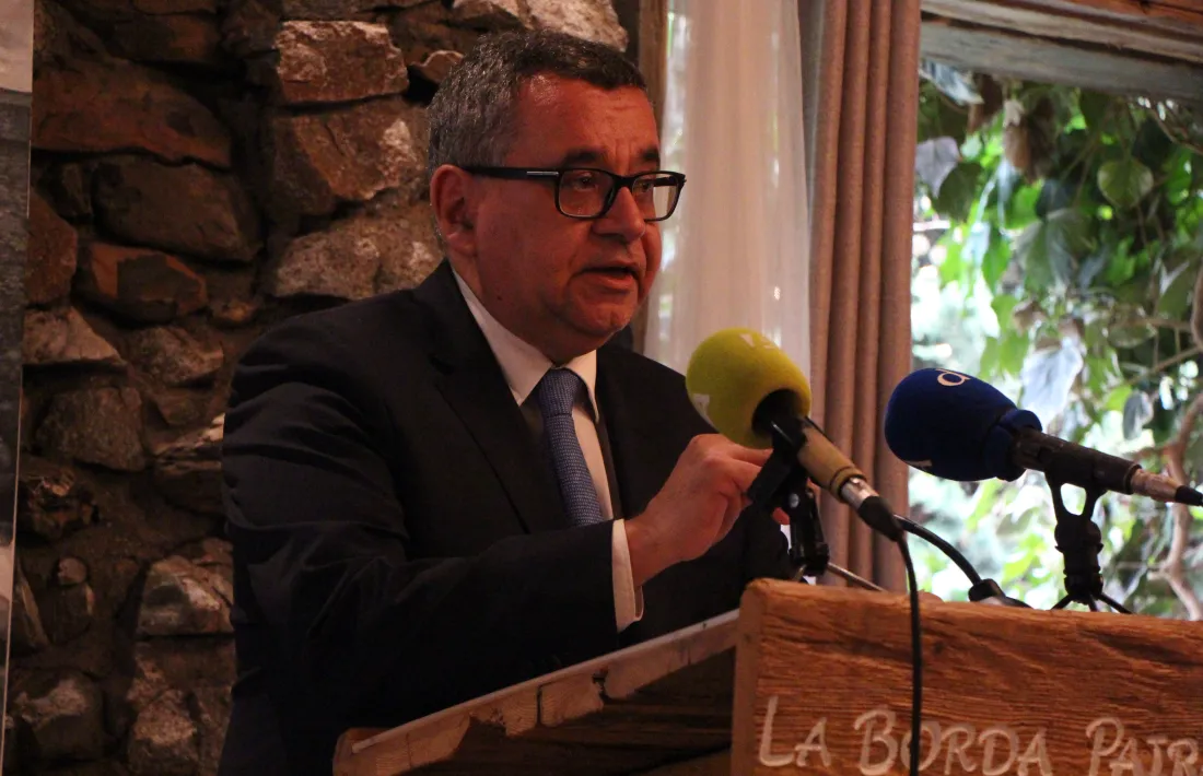 El director de FEDA, Albert Moles, en la seva intervenció abans del dinar de Nadal amb la premsa, ahir.