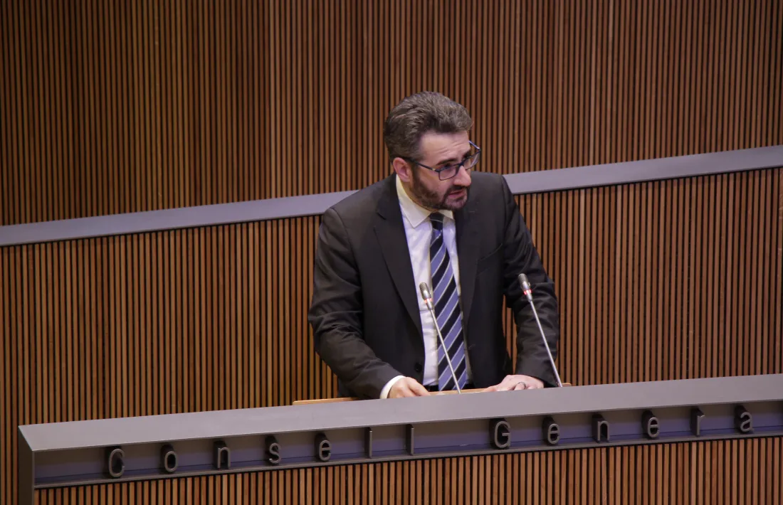 El ministre de Finances, Eric Jover, en una de les intervencions en què va defensar els comptes per al 2020 al Consell General.
