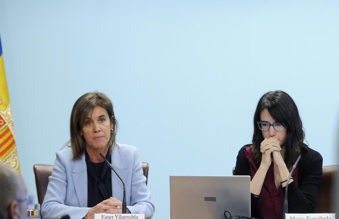 La ministra Ester Vilarruba i la directora de l’AQUA, Marta Fonolleda, en la roda de premsa d’ahir.