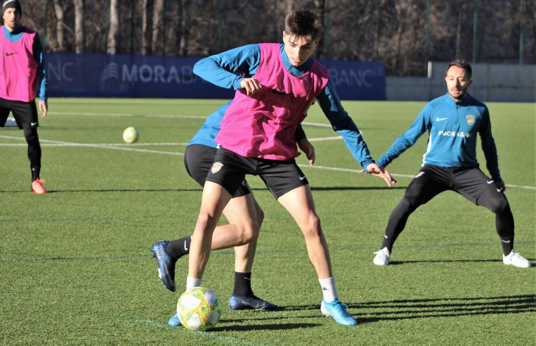 Un moment de l’entrenament d’ahir.