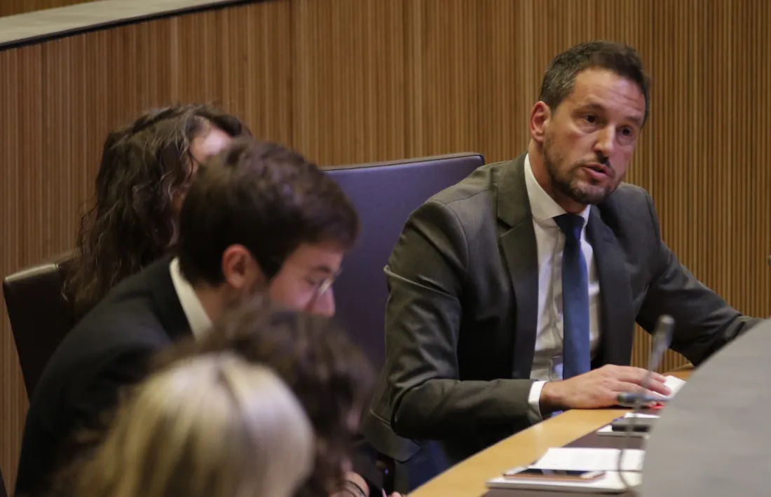 El president del grup socialdemòcrata, Pere López, en la intervenció d’ahir.