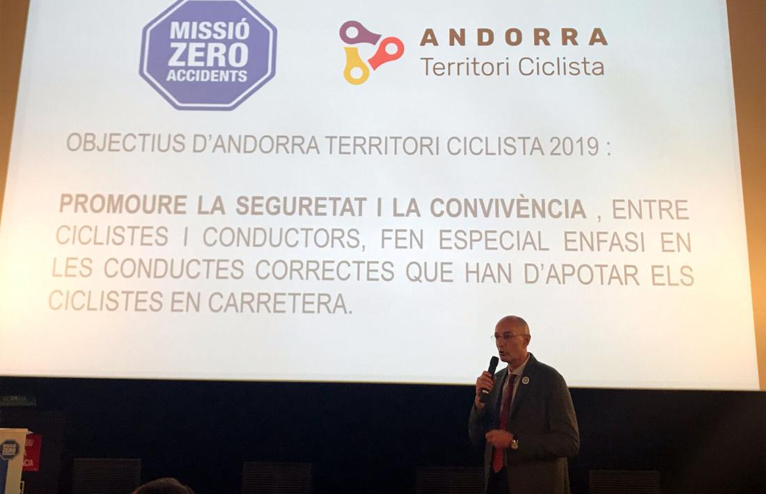 El cap d'àrea de Mobilitat, Jaume Bonell, durant la presentació de la primera campanya d''Andorra territori ciclista'.