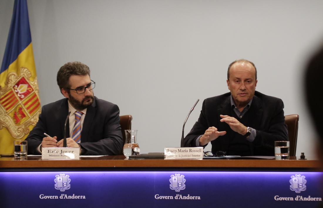 El ministre portaveu, Eric Jover, i el ministre de Justícia i Interior, Josep Maria Rossell, ahir.