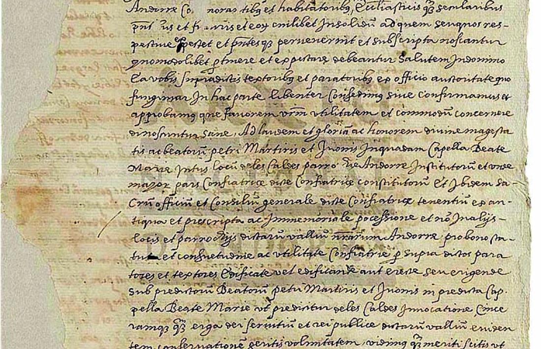 Primera pàgina de l’escriptura, firmada pel bisbe Andreu Capella el 13 de febrer del 1604.