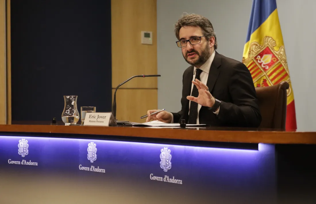 El portaveu de l’executiu, Eric Jover, durant la compareixença posterior al consell de ministres d’ahir. 