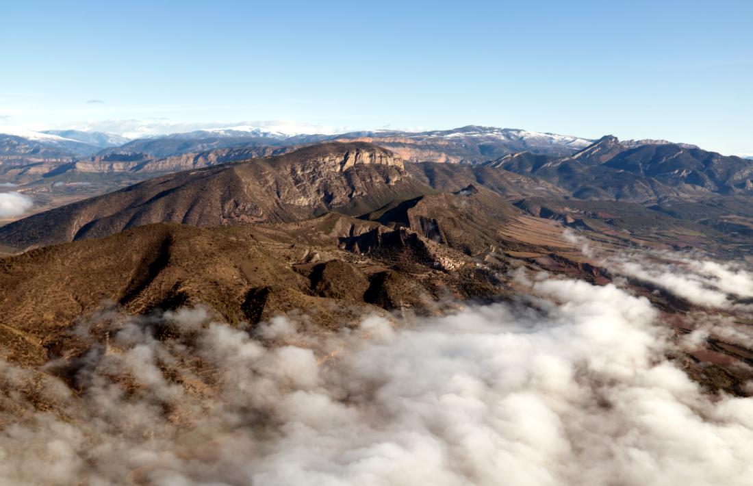 Vista aèria  de la Conca de Tremp, dins de l’àmbit del Geoparc Orígens.