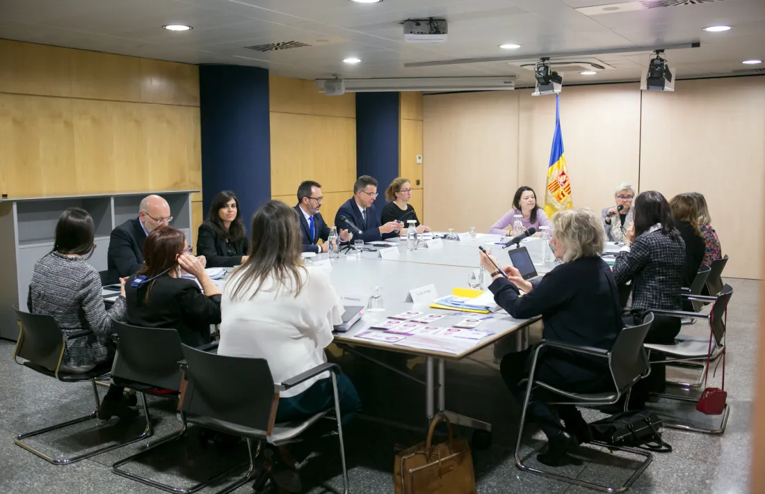 Un instant de la visita del Grevio, ahir, a les dependències del Govern.
