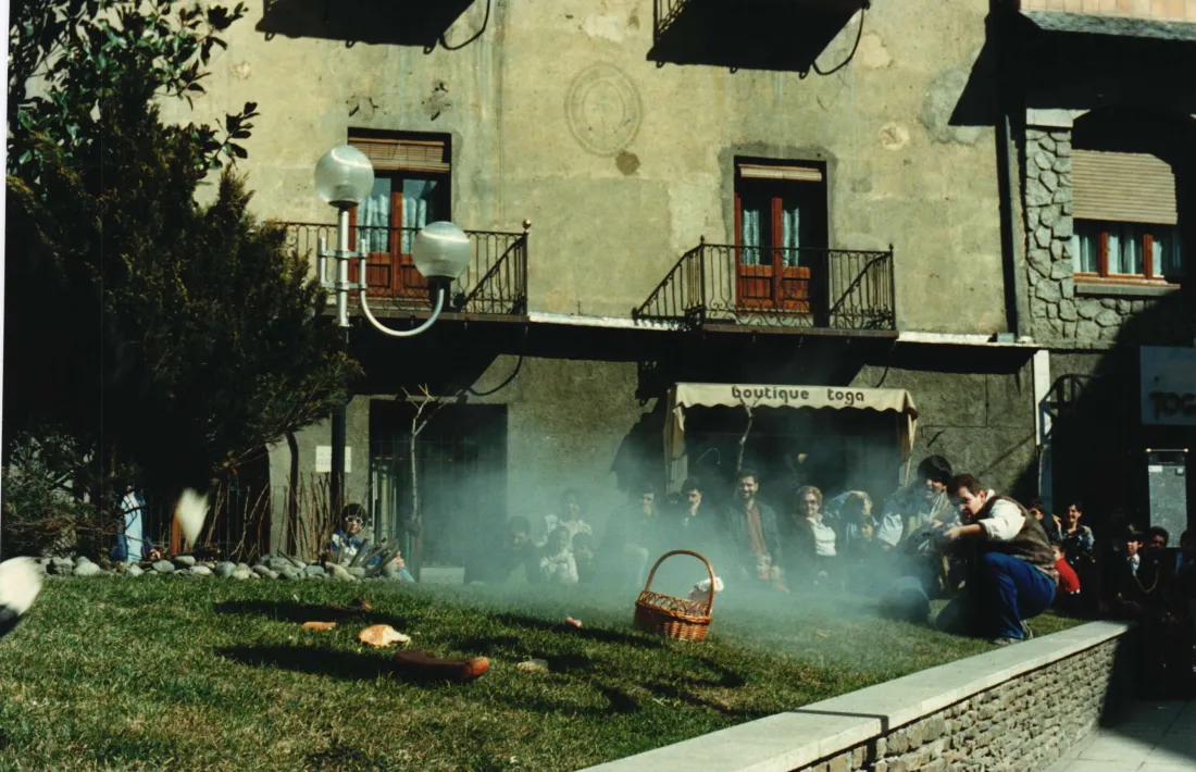 Els caçadors acaben a trets de trabuc amb la pobra Ossa, enfilats a la jardinera que hi havia a la plaça Benlloch.