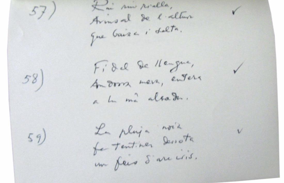 Manuscrit dels ‘Haikus d’Arinsal’ bartrians que es conserven al fons Morell.